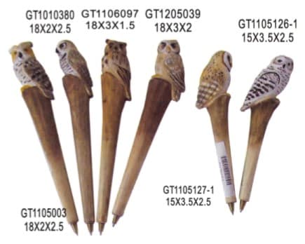 Hand-Carved Wooden Owl Topper Pens, 6 Designs thumbnail 1