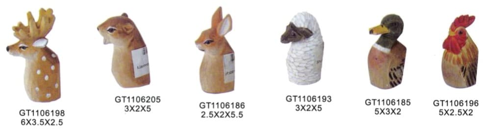 Hand-Carved Wooden Small Animal Head Figurines, 6 Designs 缩略图 1