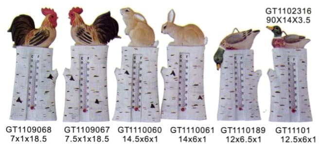 Birch Wood Wall Thermometers with Carved Animal Toppers, 6 Designs 缩略图 1