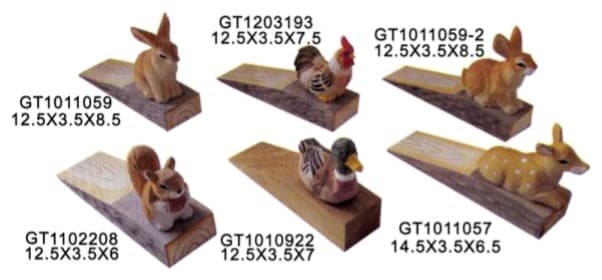 Carved Wooden Door Stop Wedges with Animal Toppers, 6 Designs 缩略图 1