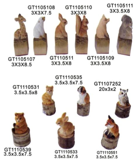 Hand-Carved Wooden Miniature Animals on Stumps, Assorted Designs thumbnail 1