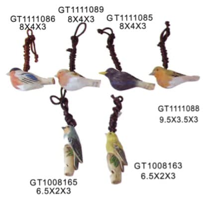 Hand-Painted Carved Wooden Bird Hanging Ornaments on Cord, 6 Designs 缩略图 1