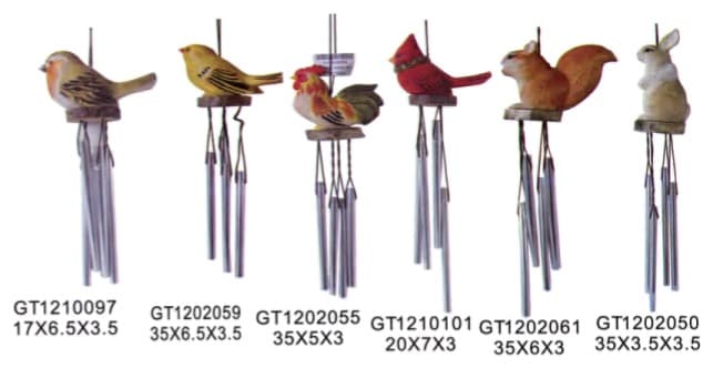 Carved Wooden Bird and Animal Wind Chimes, 6 Designs