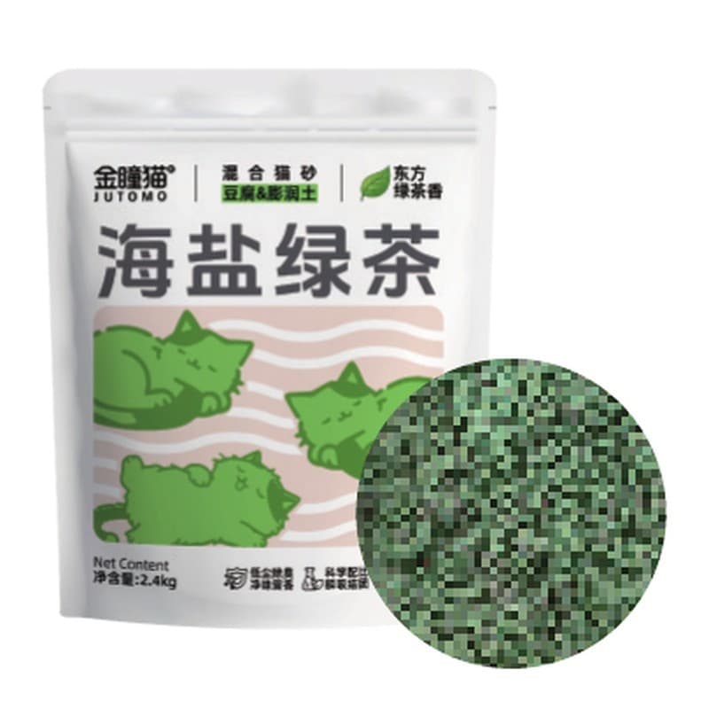 JUTOMO Tofu & Bentonite Mixed Cat Litter, Sea Salt Green Tea, Clumping, 2.4 kg (5.3 lb) Bag