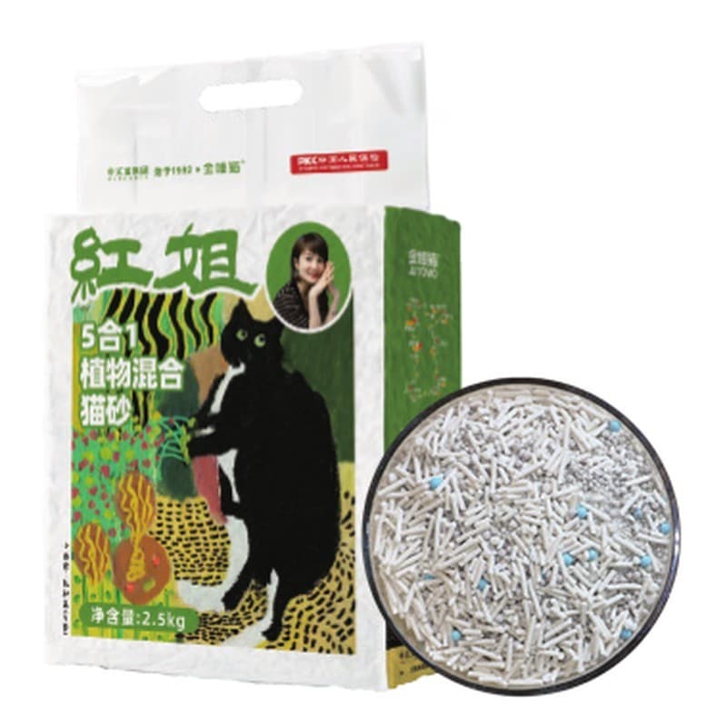 Huijin Sister Hong 5-in-1 Plant-Based Mixed Cat Litter, Clumping, 2.5 kg (5.5 lb) Bag