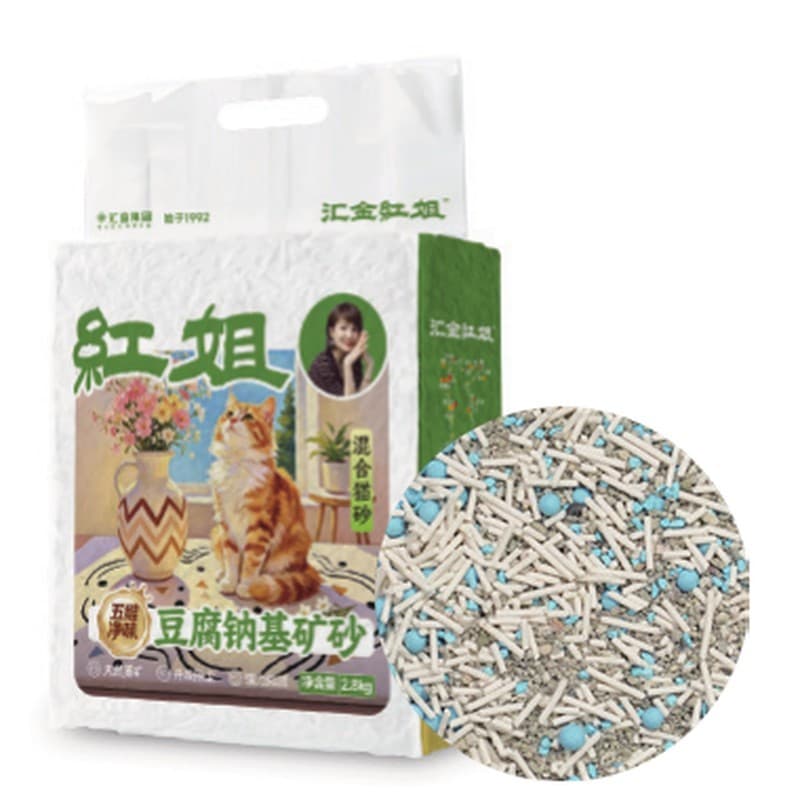 Huijin Sister Hong Tofu & Sodium Mineral Mixed Cat Litter, Clumping, 2.5 kg (5.5 lb) Bag
