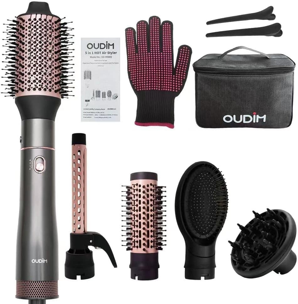 OUDIM 5-in-1 Hot Air Styler Set OD-M6802, 1000W, 125V 60Hz, Ionic, 3 Heat Settings, Travel Bag