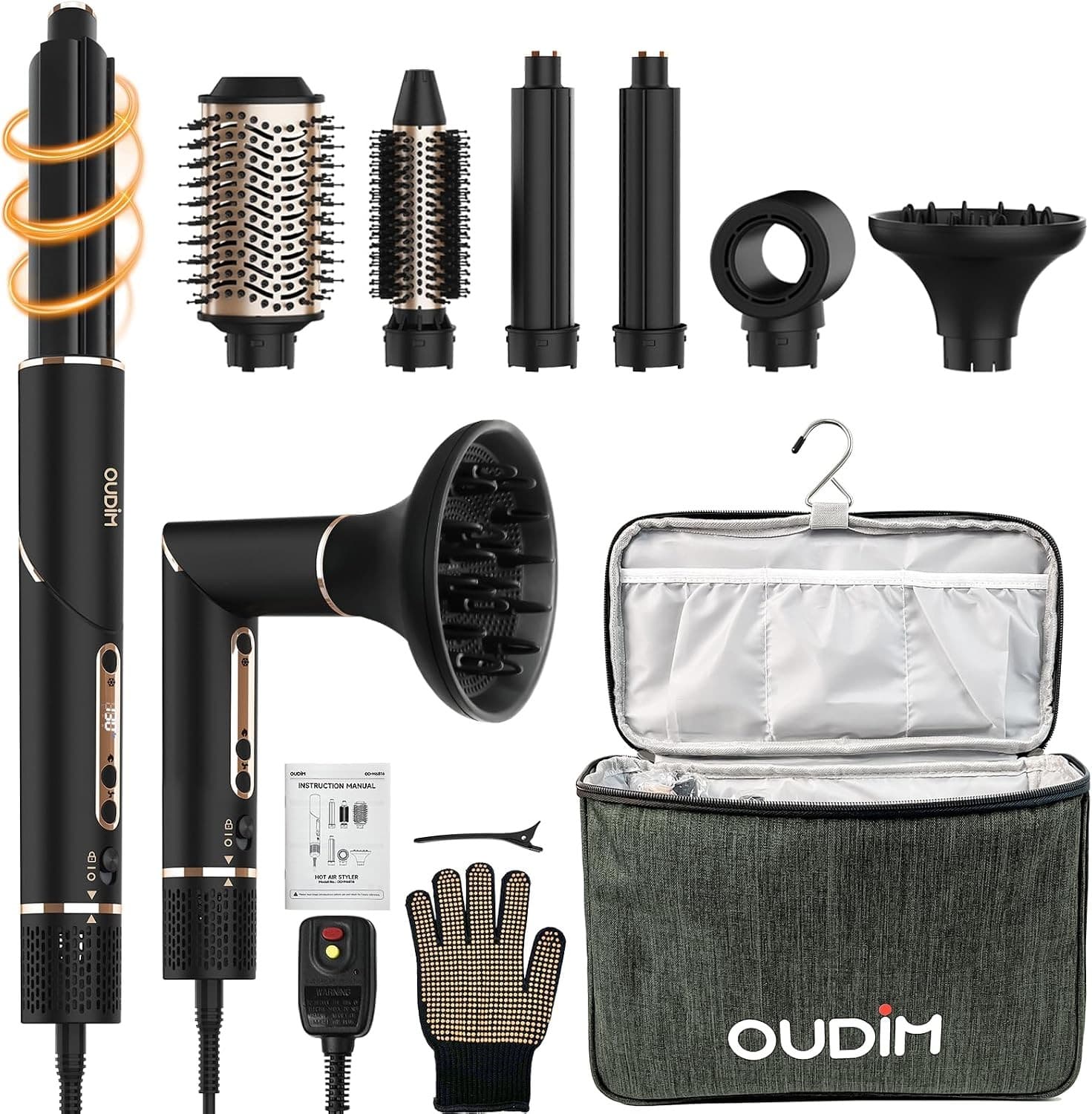 OUDIM High-Speed 6-in-1 Hot Air Styler OD-M6816, 1400W, 125V 60Hz, 110,000 RPM Brushless Motor, Foldable Handle