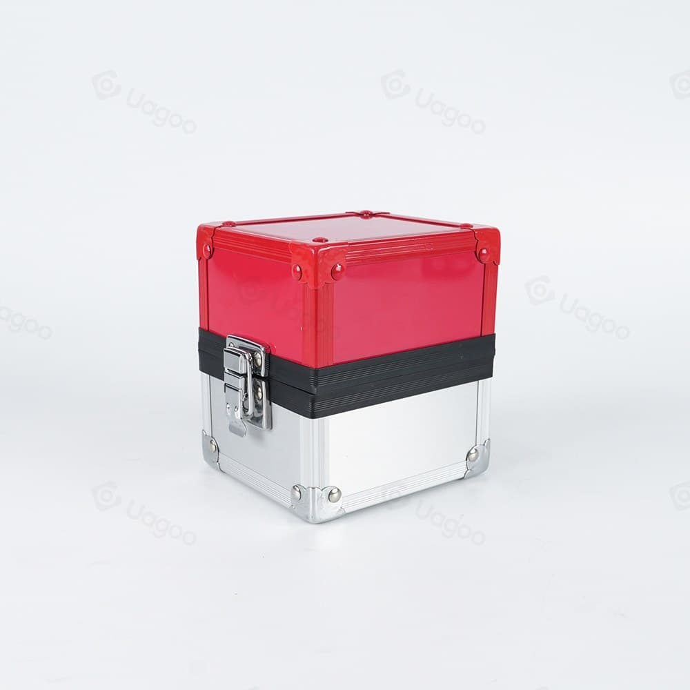 Aluminum Alloy Trading Card Deck Box with Latch, Red Lid