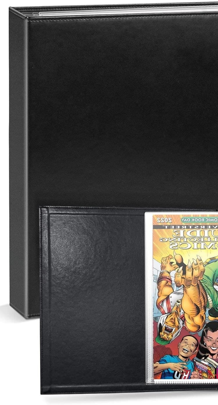 PU Leather Comic Book Binder, 12 Sleeves, Holds 24 Comics