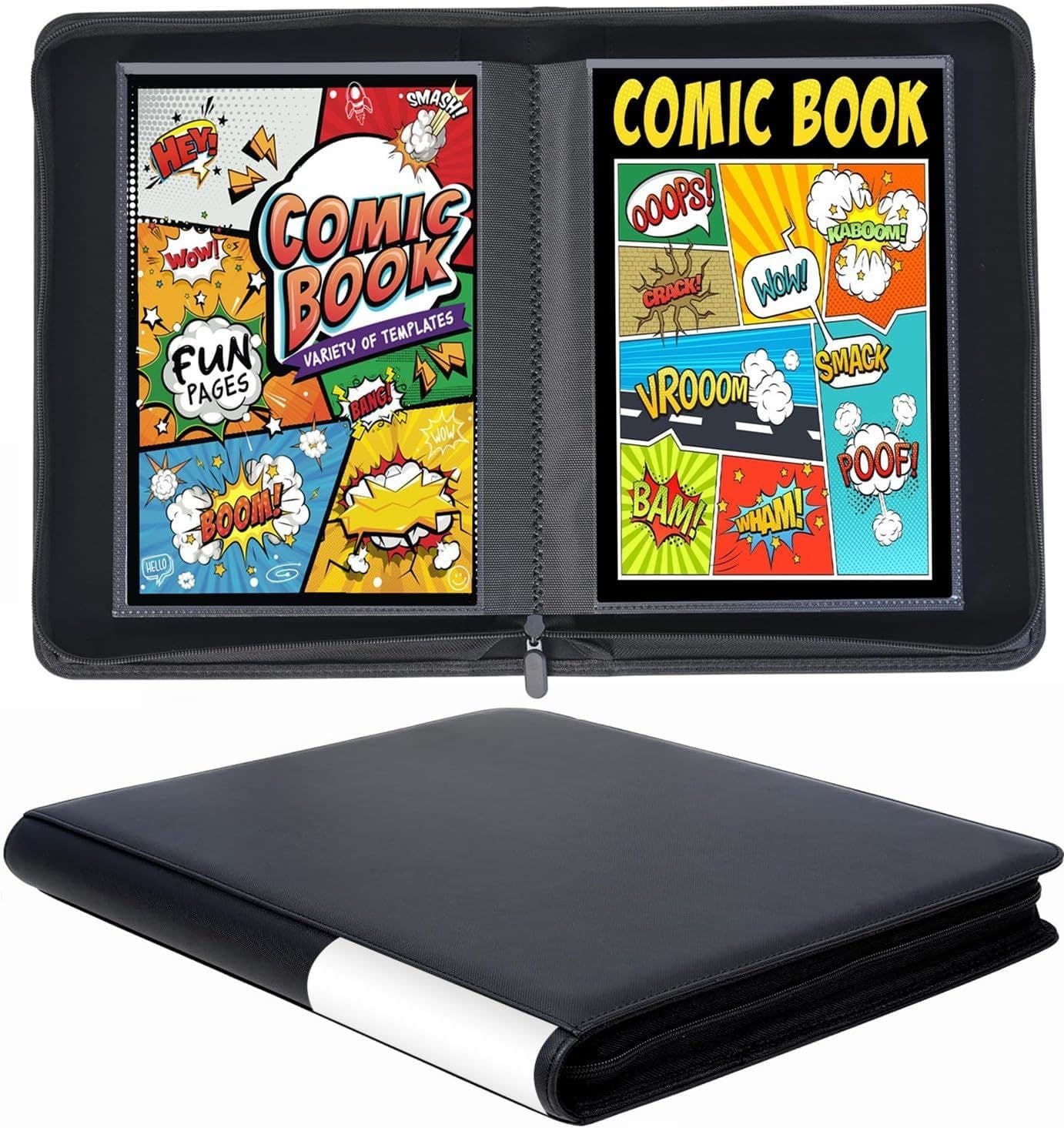 Zippered PU Leather Comic Book Binder, Holds 24+ Comics