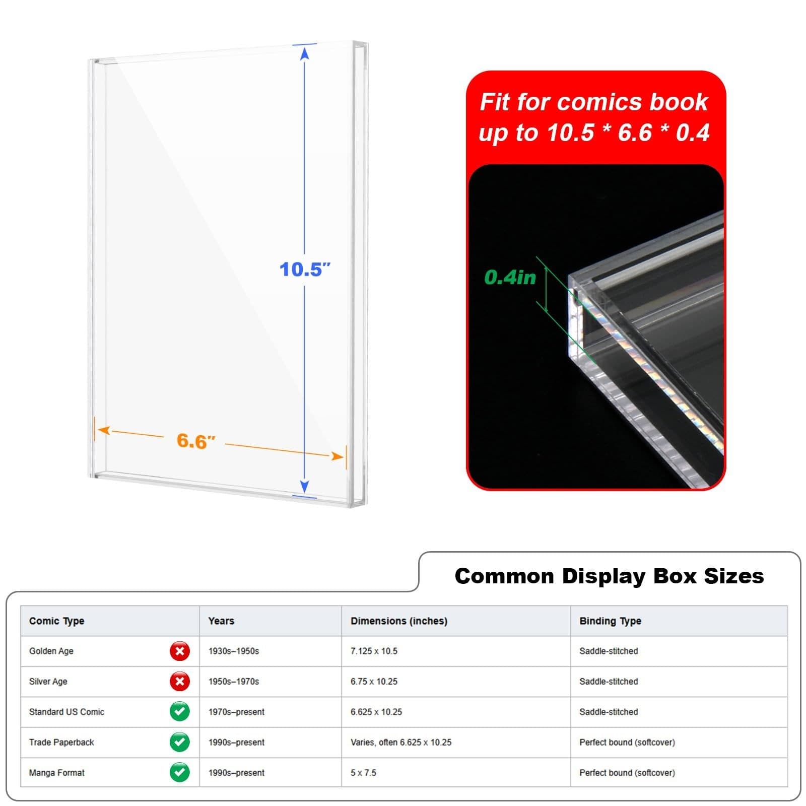 Acrylic Comic Book Frame, UV-Blocking, Fits Comics up to 10.5 x 6.6 in