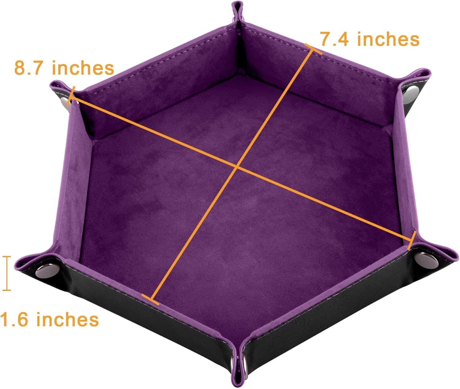 Foldable Hexagon Dice Tray, PU Leather with Velvet Lining