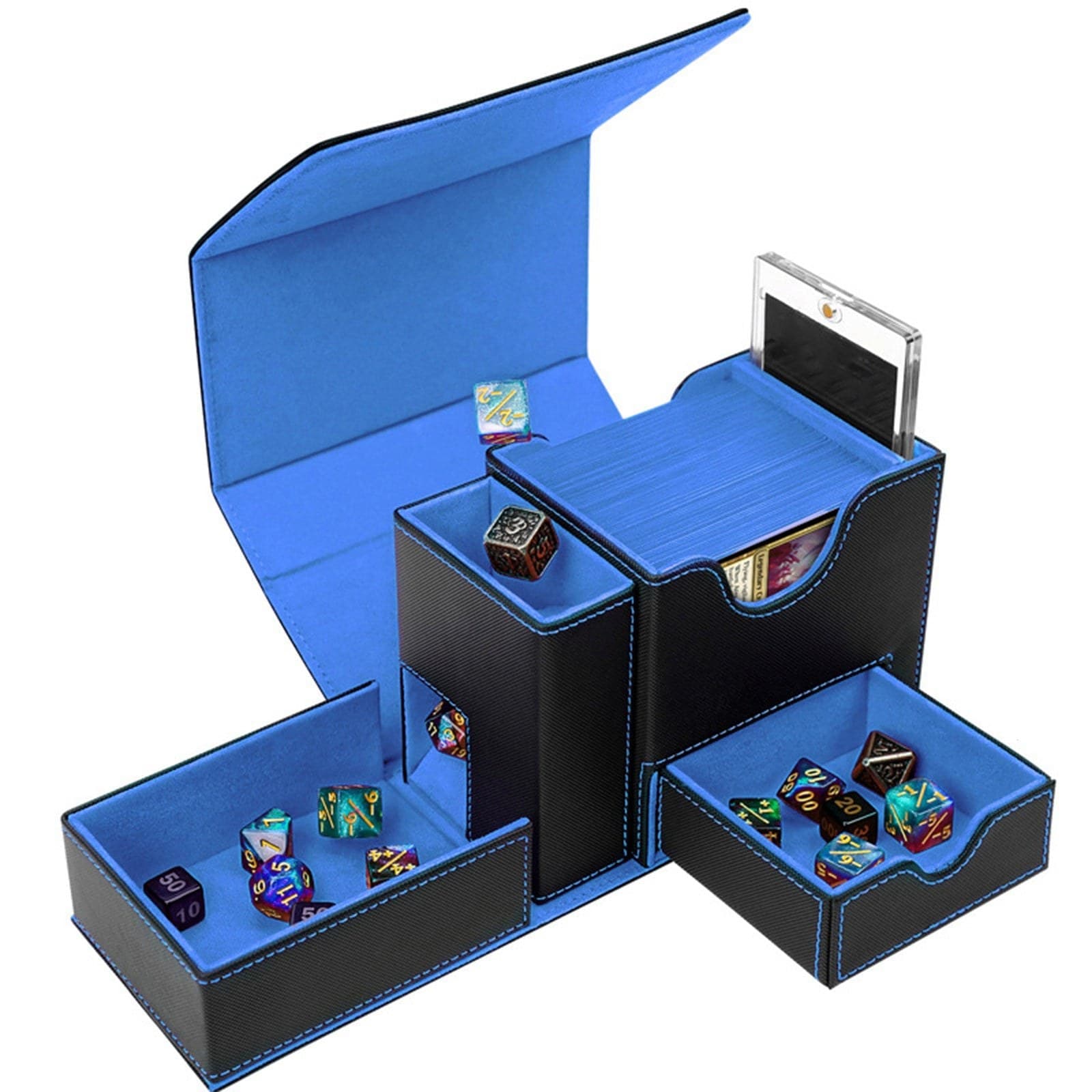 PU Leather Deck Box with Dice Drawer, Holds 100+ Sleeved Cards