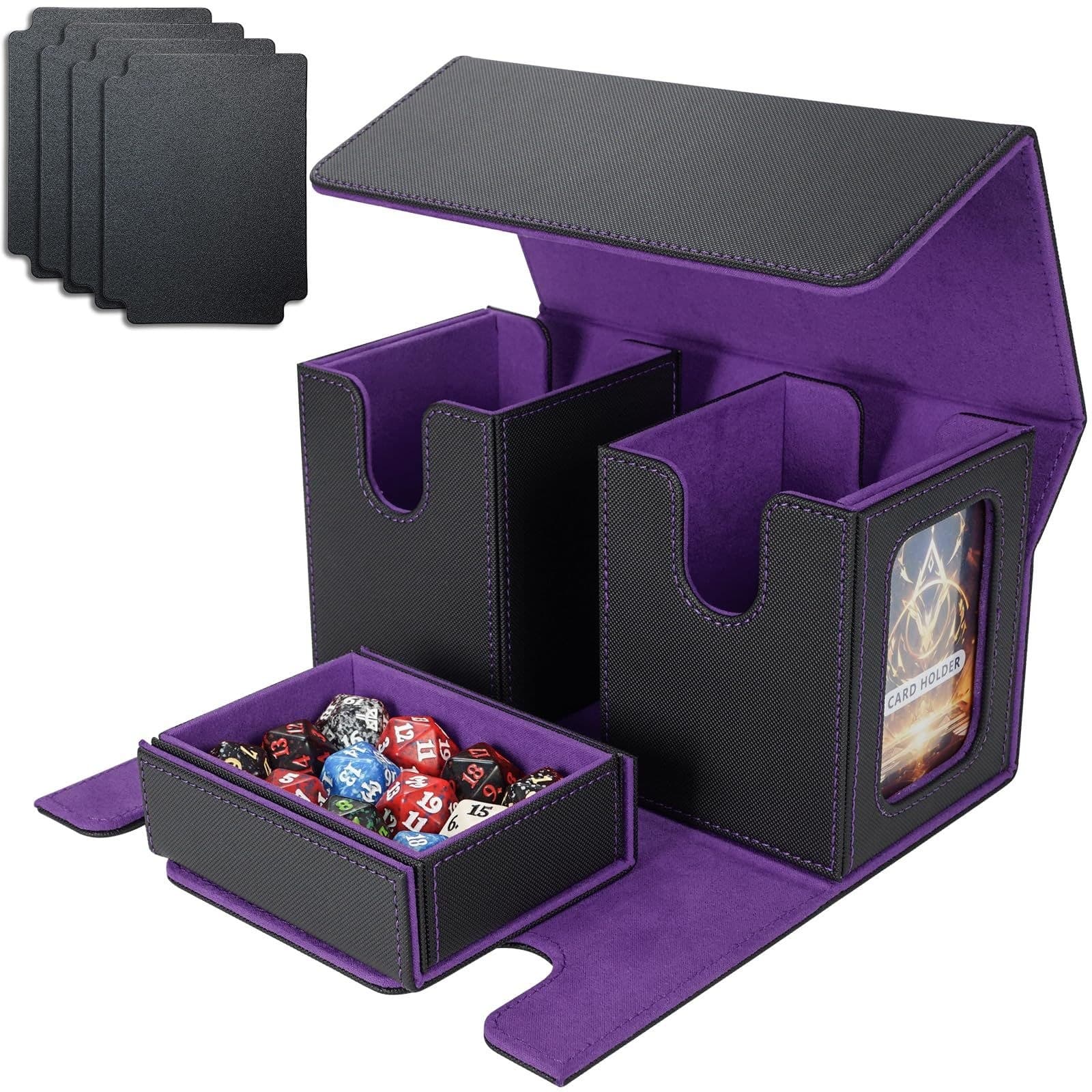 Commander Deck Box for 2 Decks with Dice Tray, PU Leather, Magnetic