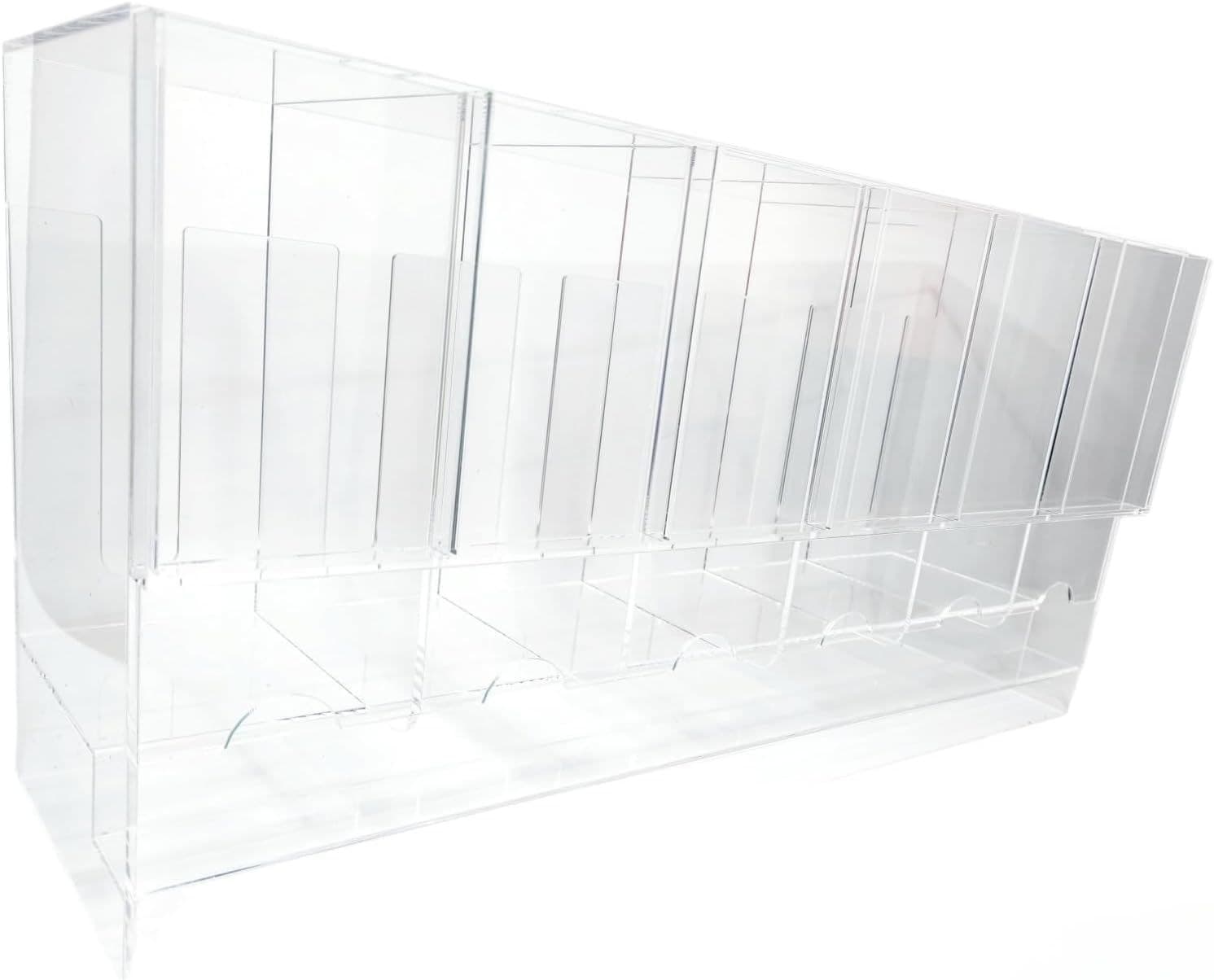 Stackable Acrylic Booster Pack Dispenser, 6 Front Slots, Hinged Dust Lid