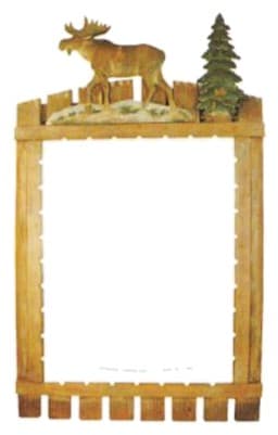 Carved Wooden Wall Frame with Moose and Pine Tree Topper