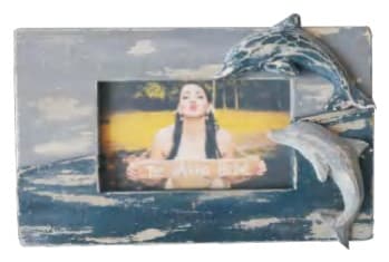 Nautical Wooden Photo Frame with Carved Dolphins, Distressed Finish