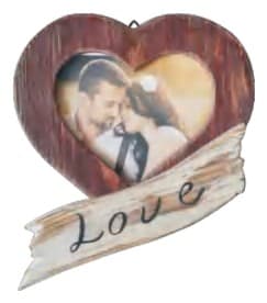 Heart-Shaped Wooden Photo Frame with Love Banner, Distressed Finish