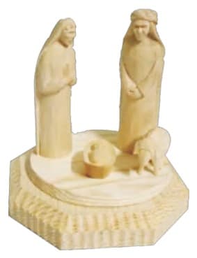 Hand-Carved Natural Wood Holy Family Figurine on Octagonal Base