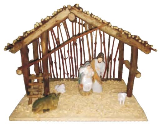 Rustic Twig Nativity Stable with Carved Figures