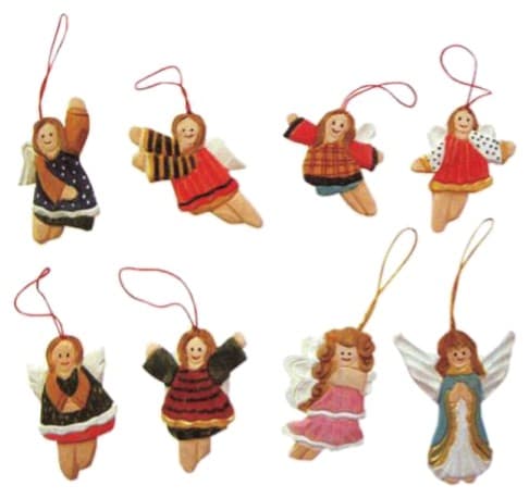 Hand-Painted Carved Wooden Angel Christmas Ornaments, 8 Assorted Designs