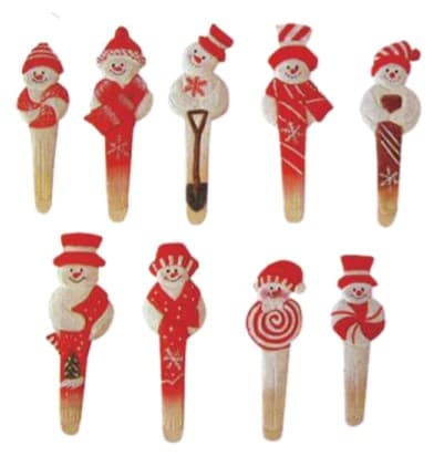 Hand-Painted Carved Wooden Snowman Christmas Picks, 9 Assorted Designs