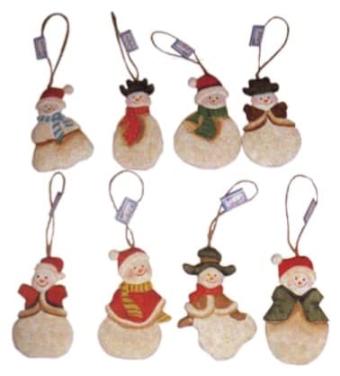 Hand-Painted Carved Wooden Snowman Christmas Ornaments, 8 Assorted Designs