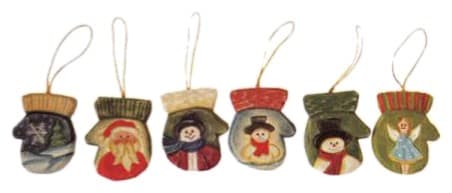 Hand-Painted Wooden Mitten Christmas Ornaments, 6 Assorted Designs