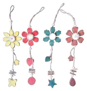 Painted Wooden Flower Hanging Ornaments with Dangle Charms, 4 Colors