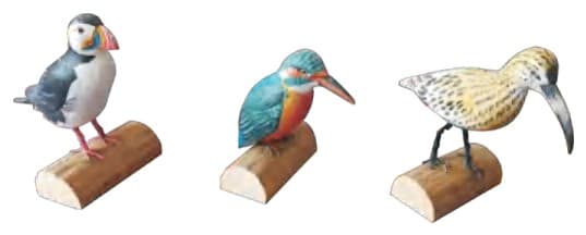 Hand-Painted Carved Wooden Shore Birds on Log Perch, 3 Designs
