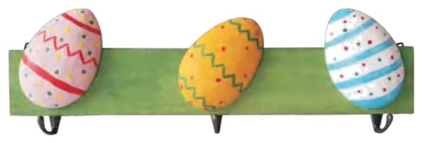 Painted Wooden Easter Egg Wall Hook Rack, 3 Hooks