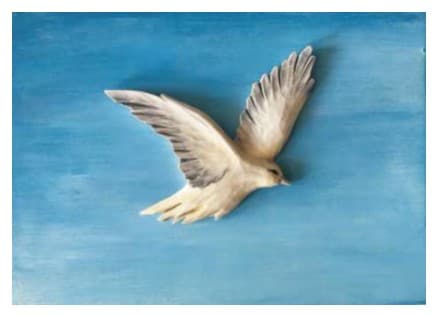 Carved Wooden Flying Dove Relief Wall Panel, Hand-Painted