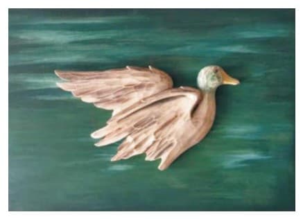 Carved Wooden Flying Duck Relief Wall Panel, Hand-Painted