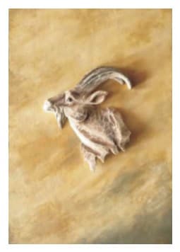 Carved Wooden Ibex Head Relief Wall Panel, Hand-Painted