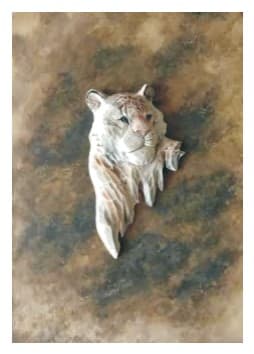 Carved Wooden Big Cat Head Relief Wall Panel, Hand-Painted