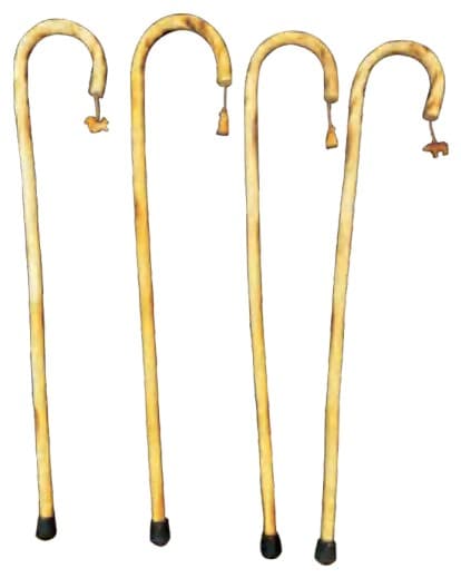 Carved Wooden Crook-Handle Walking Canes, Natural Finish, 4 Designs