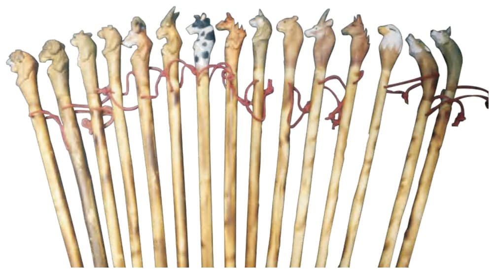 Hand-Carved Animal Head Wooden Walking Sticks, Assorted Designs