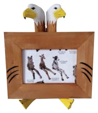 Carved Eagle Head Photo Frame with Easel Stand, Hand-Painted