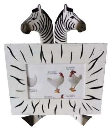 Carved Zebra Head Photo Frame with Easel Stand, Hand-Painted