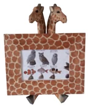 Carved Giraffe Head Photo Frame with Easel Stand, Hand-Painted