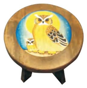 Painted Kids Stool with Owl Design