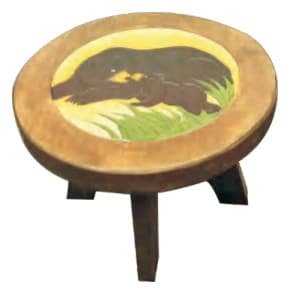Painted Kids Stool with Wild Boar Design
