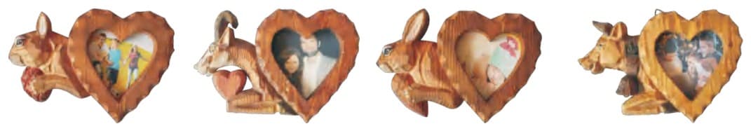 Carved Heart Photo Frames with Animal Figures, 4 Designs