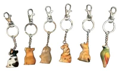 Hand-Finished Animal Keychains, 6 Assorted Designs
