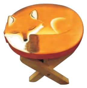 Painted Kids Stool with Sleeping Fox Design