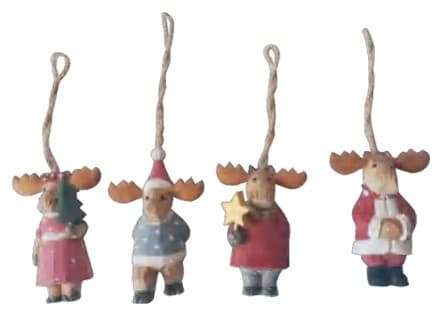 Hand-Painted Carved Moose Christmas Ornaments, 4 Designs