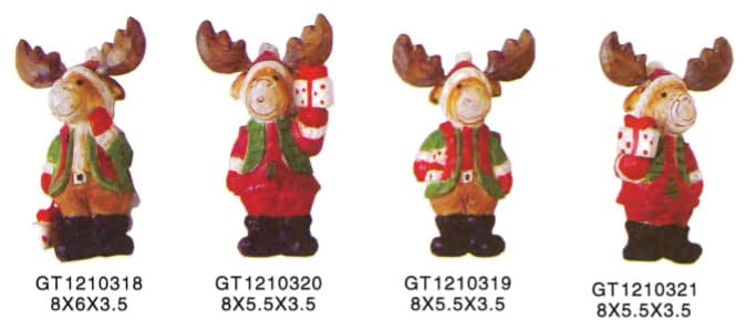 Hand-Painted Carved Moose Figurines in Christmas Outfits, 4 Designs