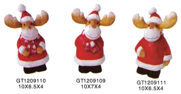 Hand-Painted Carved Moose Figurines in Santa Suits, 3 Designs