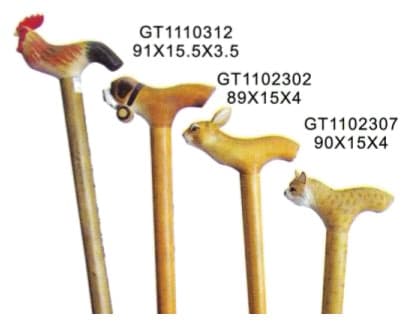 Hand-Carved Animal Head Wooden Walking Canes, 4 Designs